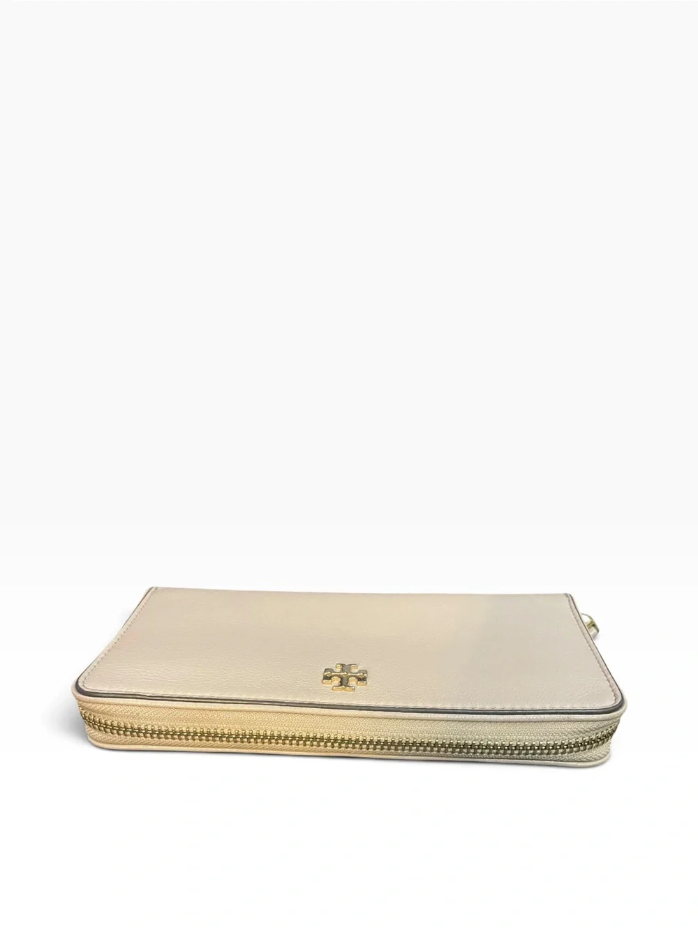 Tory Burch Pebbled Leather Zip Around Continental Long Wallet Cream Nude